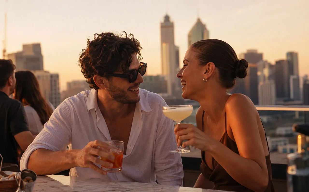 Rooftop drinks in Perth at golden hour
